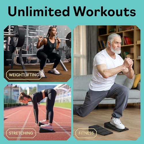 Squat Wedge Block Set of 3/5 - 960 LBS Capacity - Slant Board for Calf Stretching with 5 Stackable Angles - Calf Stretcher Slant Board - Workout Equipment - EPP Material for Exercise Equipment & Physical Therapy - color: Black&Gray