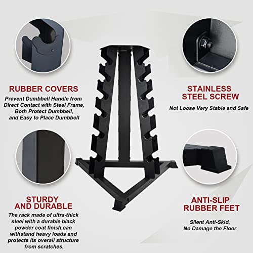 Balelinko Dumbbell Rack Stand Only, 6 Tier Triangular Frame Dumbbell Rack, Dumbbell Holder with 18 Dumbbell Storage Placements, 900 lbs Weight Capacity Weight Storage Stand for Home Gym，Black