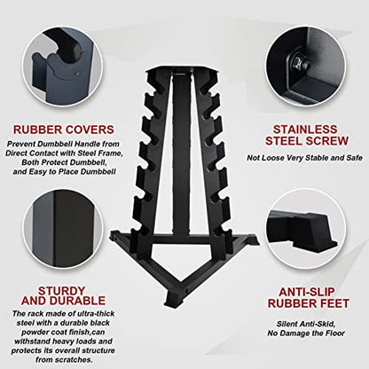 Balelinko Dumbbell Rack Stand Only, 6 Tier Triangular Frame Dumbbell Rack, Dumbbell Holder with 18 Dumbbell Storage Placements, 900 lbs Weight Capacity Weight Storage Stand for Home Gym，Black