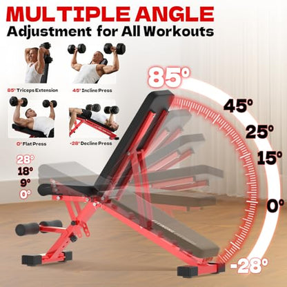 Adjustable Weight Bench, 800LBS Foldable Workout Bench for Home Gym, Incline Decline Flat Bench Press with Quick Folding & Fast Adjustment
