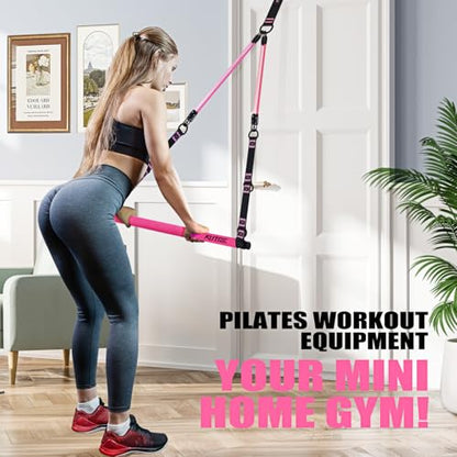 Pilates Bar Kit with Resistance Bands, Pilates Equipment, Multifunctional Pilates Bar for Women & Men, Pilates kit for Hip, Back, Arm, Full-Body Workouts, Home Gym Strength Training Equipment - style: Pink