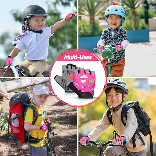 Half Finger Kids Cycling Gloves, Non-Slip Kids Bike Gloves - color: Hot Pink, size: Medium [6 - 8]