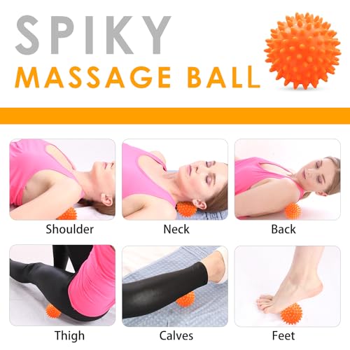Massage Ball Set, Spiky Ball & Lacrosse Ball for Body Massage, Muscle Relief, Deep Tissue, Myofascial Release, Massager for Neck, Shoulder, Back, Foot or Muscle Tension - Orange