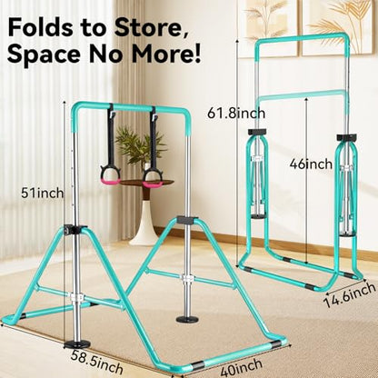 Kids Gymnastics Bar Gymnastic Equipment for Home Adjustable Height Gymnastic Training Bar Gymnastic Stuff for 3-7 Years Old Girls - color: Green with ring