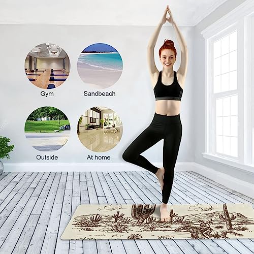 Yoga Mat Wild West Desert Cowboy Non Slip Fitness Exercise Mat Extra Thick Yoga Mats for home workout, Pilates, Yoga and Floor Workouts 71 x 26 Inches