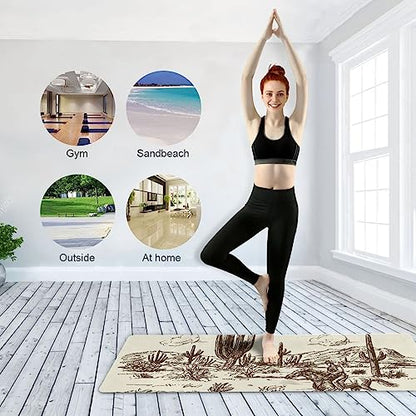 Yoga Mat Wild West Desert Cowboy Non Slip Fitness Exercise Mat Extra Thick Yoga Mats for home workout, Pilates, Yoga and Floor Workouts 71 x 26 Inches