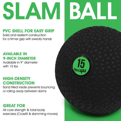 Yes4All Slam Balls, 10-40lb Weighted Ball Weight, Durable PVC Sand Filled Workout Dynamic Slam Ball for Strength Training, Triangle, Black, 15lbs - color: C. Triangle Black, style: C. 15lbs