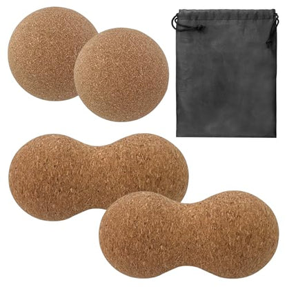 5 Pack Natural Cork Peanut Massage Ball Set - Peanut Balls with Mesh Storage Bag for Myofascial Release, Trigger Point Therapy, Deep Tissue Massage - Pain Relief for Athletes, Fitness Enthusiasts