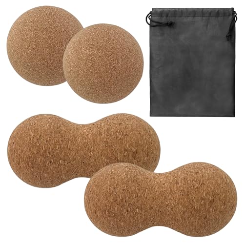 5 Pack Natural Cork Peanut Massage Ball Set - Peanut Balls with Mesh Storage Bag for Myofascial Release, Trigger Point Therapy, Deep Tissue Massage - Pain Relief for Athletes, Fitness Enthusiasts