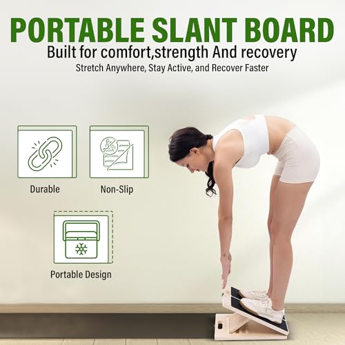 Professional Adjustable Wooden Slant Board for Calf Stretching, Portable 5-Stretch Board for Knees, Non-Slip Foot Incline Board Physical Therapy Equipment Calf Stretch, Extra Side Handle for Carry