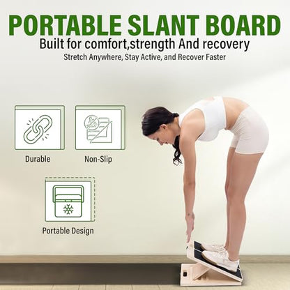 Professional Adjustable Wooden Slant Board for Calf Stretching, Portable 5-Stretch Board for Knees, Non-Slip Foot Incline Board Physical Therapy Equipment Calf Stretch, Extra Side Handle for Carry