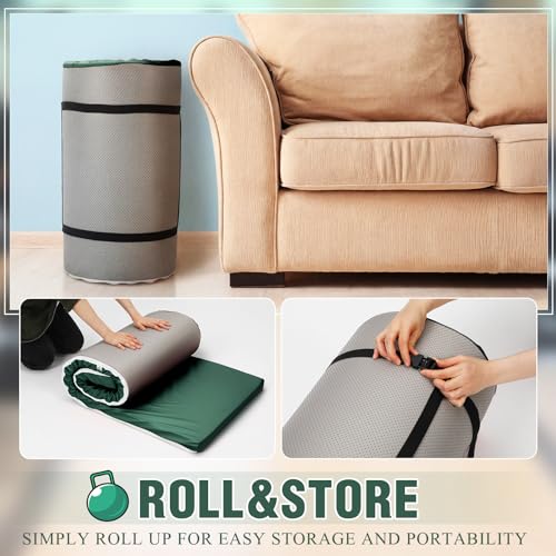 Lyrow 2 Inch 72"x24" Thick Foldable Yoga Mat with Carry Strap, Non-slip Portable Foam Gym Mat for Yoga, Pilates and Stretching - color: Dark Green