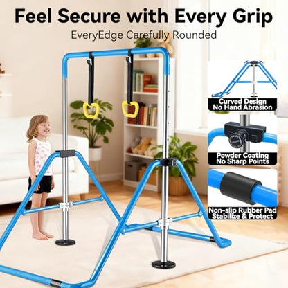 Kids Gymnastics Bar Gymnastic Equipment for Home Adjustable Height Gymnastic Training Bar Gymnastic Stuff for 3-7 Years Old Girls - color: Blue with ring