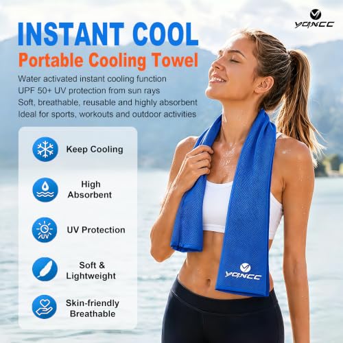 4 Pack Cooling Towels (47"x12"), Ice Cool Neck Towel, Soft Breathable Microfiber for Yoga, Golf, Gym, Running, Camping & Hot Weather