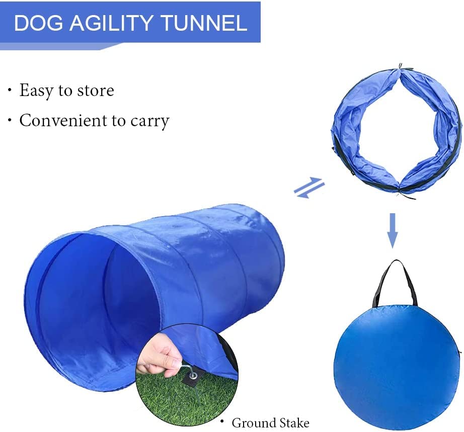 Dog Agility Training Equipment Set, Puppy Jump Training Obstacle Course Starter Kit Pet Agility Outdoor Games Dog Outdoor Games with Tunnel, Weave Poles, Adjustable Hurdle, Jump Ring