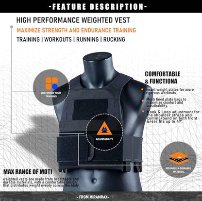 Weighted Vest for Men and Women Adjustable Weight Vests Low Profil Vest Quick Release Strength and Endurance Training Fitness Tactical Running Workouts