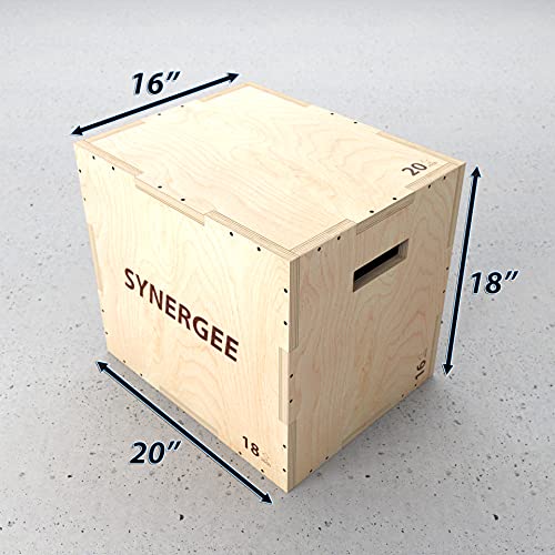 Synergee 3 in 1 Wood Plyometric Box for Jump Training and Conditioning. All in One Jump Trainer. Sizes 30/24/20, 24/20/16, 20/18/16, 16/14/12 - color: Wood Plyo - 20/18/16