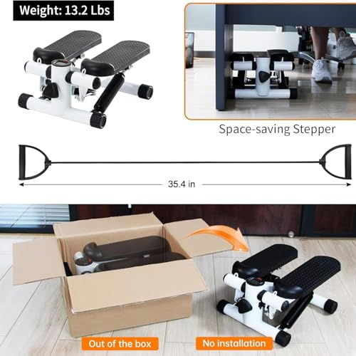Steppers for Exercise at Home, Mini Stepper with Resistance Bands, Hydraulic Fitness Stepper with LCD Monitor, 360LBS Weight Capacity Portable Stair Stepper for Small Spaces - size: Medium