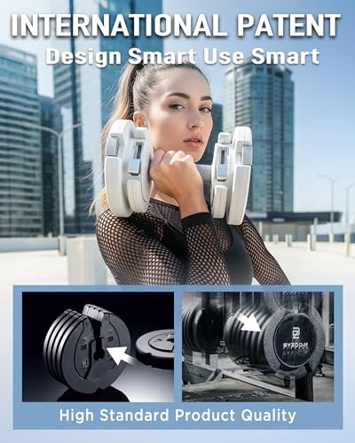 BYZOOM FITNESS Pure Series Adjustable Dumbbell - 12.5/25/27.5/50/55/75lb - ONE UNIT OR PAIR(check QTY before purchase) - 5-in-1/ 10-in-1 / 15-in-1 / 21-in-1 Flexible Hand Weights for Home Apartment Garage Gym, Strength Training & Fitness Workouts, White O