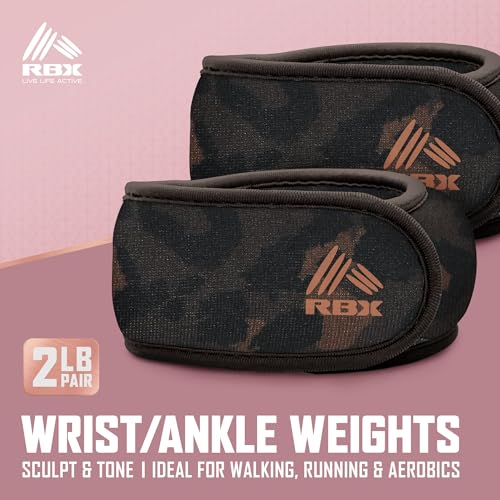 RBX Wrist & Ankle Weights Set (2LB Pair/1LB Each), Adjustable Comfort Fit for Training & Toning - color: Dark Brown
