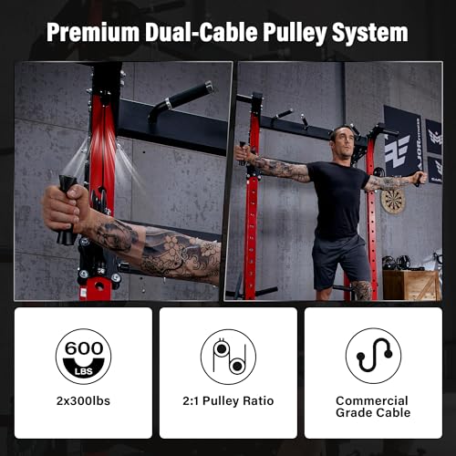 MAJOR FITNESS F22 Power Rack, 1600lbs All-in-One Squat Rack with Dual Pulley System, Heavy-Duty Steel Frame, Attachments & Storage for Home Gym Strength Training - color: Black, style: F22 (with Bench Elite BK & 230LB NEW & 7ft Bar)