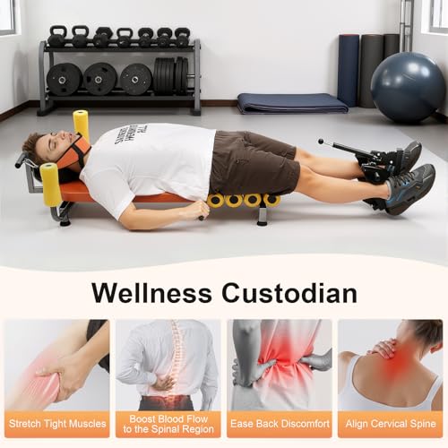 Inline Back Stretch Bench, 286.6lbs Capacity Lumbar Decompression Table with Cervical Traction Adjustable Full Body Back & Neck Decompression Tool for Home Office School & Gym