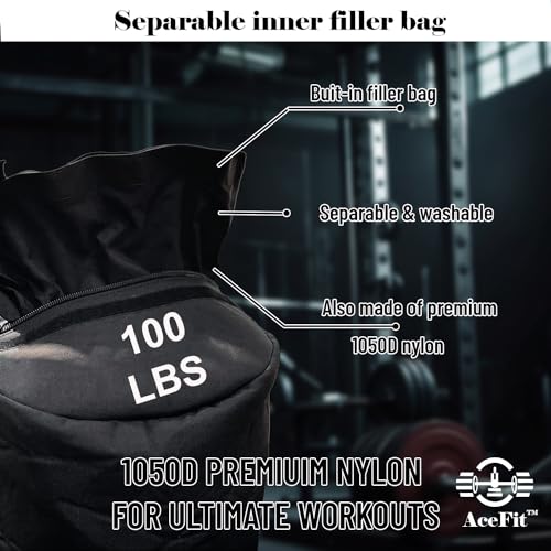 Acefit Training Sandbag for Working Out| Heavy Duty Workout Sandbags| Weights Sand Bags for Training, Exercise| Military Conditioning, Fitness, Cross-Training & Strength Training