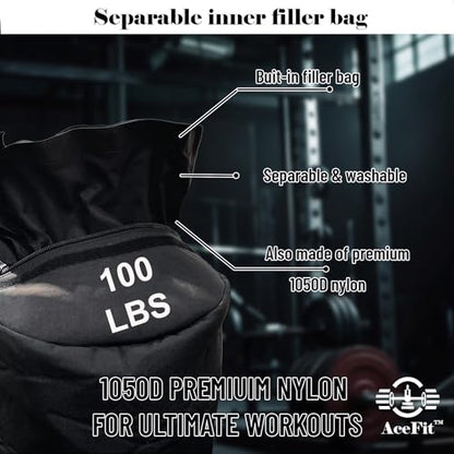 Acefit Training Sandbag for Working Out| Heavy Duty Workout Sandbags| Weights Sand Bags for Training, Exercise| Military Conditioning, Fitness, Cross-Training & Strength Training