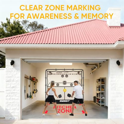 Portable Pickleball Rebounder Net with Kitchen Lines System, Solo Training Net System for Dinks, Volleys & Drives, Accuracy Trainer with Carry Bag, for Backyard, Driveway, Garage