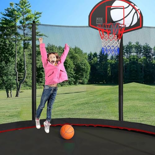 1500LBS 10FT 12FT 14FT 16FT Trampoline for Kids Adults with Basketball Hoop, Enclosure Net, Sprinkler, Lights, Disco Ball with Music Speaker, Heavy Duty Trampoline Outdoor Trampolines - color: Black - 12FT