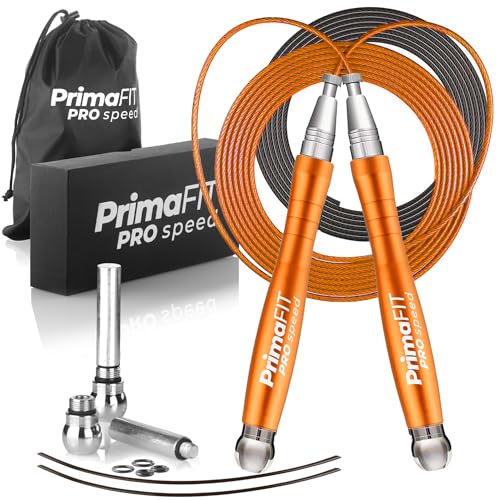 Jump Rope Pro Speed Skipping Rope Adjustable Adult Jumping Rope Weighted Aluminium Handles for Double Dutch Boxing Workout Crossfit Exercise Fitness Spare Cable Weights Protectors Carry Bag - color: Orange