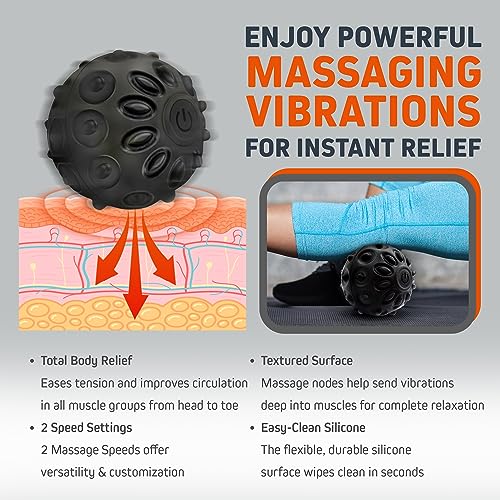 Vibrating Massage Ball, Silicone Recovery Roller with 2 Massage Speeds, Textured Massager Ball for Muscles and Tissues, Post-Workout Recovery Device, Battery Operated and Easy to Clean