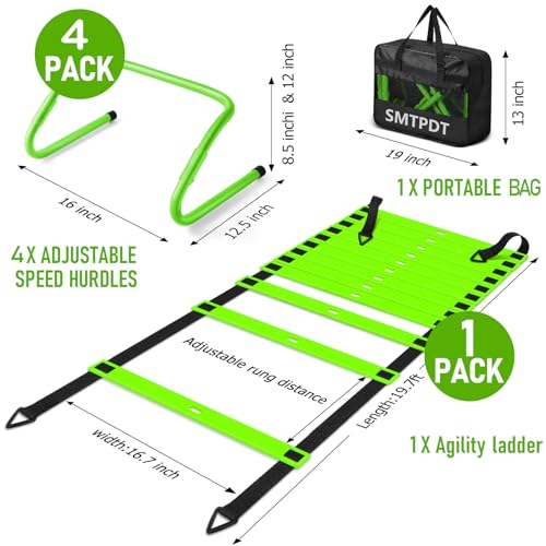 Agility Ladder,Soccer Training Equipment Set,20ft Speed Ladder,4 Agility Hurdles,Football Basketball Training Equipment,Football Accessories for Kids Youth Adults | Footwork, Speed & Agility Training