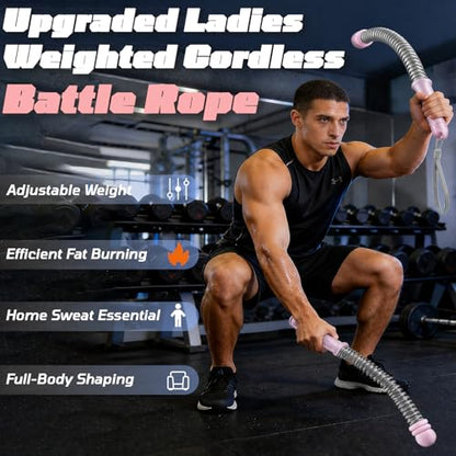 Portable Weighted Ropeless Battle Ropes, Non-Slip Handle Adjustable Battle Rope with Carrying Bag, Exercise Equipment for Beginners and Advanced Users Small Space Low-Impact Aerobic Training - size: LIGHTPINK