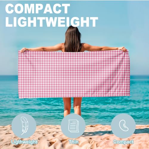Microfiber Beach Towel Sand Free Quick Dry Oversized Pink White Gingham Retro Style Lightweight Absorbent Soft Travel Pool Swim Camping Bath Blanket Mat 71 x 32 Inches 1 Pcs - color: Buffalo
