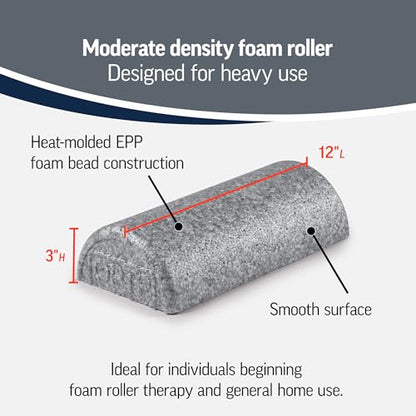 OPTP Silver AXIS Foam Roller, Moderate Density for Sports Medicine, Physical Therapy, Pilates, Yoga - Myofascial Release on Trigger Points (Silver Moderate Density, 12" x 3" Half-Round) - size: Silver - 12" x 3" Half-round
