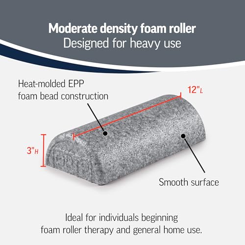 OPTP Silver AXIS Moderately Firm Foam Roller – Half-Round, Silver, 12" x 3" - size: 12" x 3" Half-Round