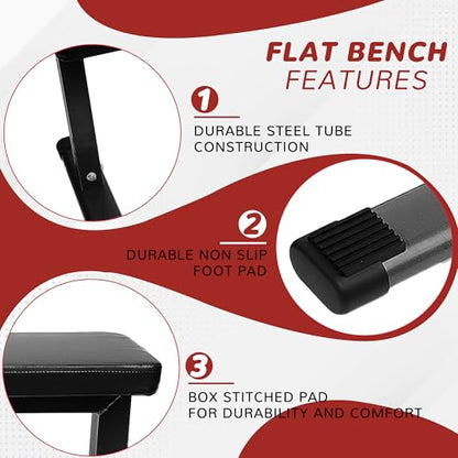 Fitvids Flat Utility Weight Bench for Home Gym Weight Training – Ab Exercises and Flat Exercise – nan – Gray/Black