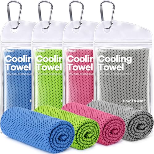 ROXUN 4 Pack Cooling Towels, 40''x12'' Soft Breathable Chilly Neck Ice Towel for Workout Running Golf Gray+Blue+Pink+Green - color: Gray+blue+pink+green