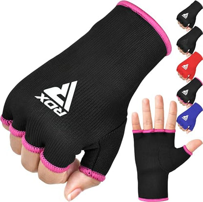 RDX Boxing Hand Wraps Inner Gloves Men Women, Half Finger Elasticated Bandages, Under Mitts Fist Protection, Muay Thai, Kickboxing, MMA, Martial Arts Speed Bag Punching Training - color: Pink White, size: Medium