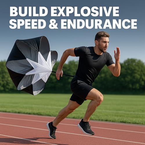 Running Parachute - 56" Resistance Parachute for Running Speed, Acceleration, and Fitness Training - Workout at Home, Gym, or Track for Men, Women, and Kids - Complete with Carrying Bag