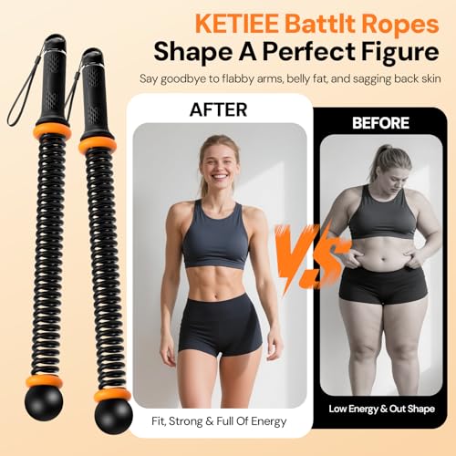 KETIEE Weighted Ropeless Battle Ropes: Cordless Battle Ropes with Adjustable Resistance Springs for Home Gym, Portable Workout Equipment for Strength Building, HIIT and Low-Impact Aerobic Training