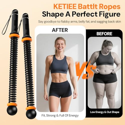 KETIEE Weighted Ropeless Battle Ropes: Cordless Battle Ropes with Adjustable Resistance Springs for Home Gym, Portable Workout Equipment for Strength Building, HIIT and Low-Impact Aerobic Training