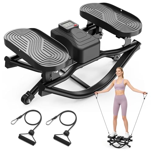 Yagud Rock Stepper for Exercise at Home, Portable Rock Stepper Side to Side with Resitance Bands,Full Body Workout Stepper Exercise Machine Low-Impact Knee-Friendly for Office