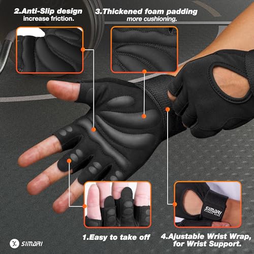 SIMARI Breathable Workout Gloves for Men and Women, Padded Weight Lifting Gloves with Great Grip, Full Palm Protection for Gym Training, Cycling, Weightlifting, Exercise, Crossfit, Climbing