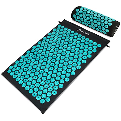 ProsourceFit Acupressure Mat and Pillow Set for Back/Neck Pain Relief and Muscle Relaxation - color: Black/Aqua, size: Large