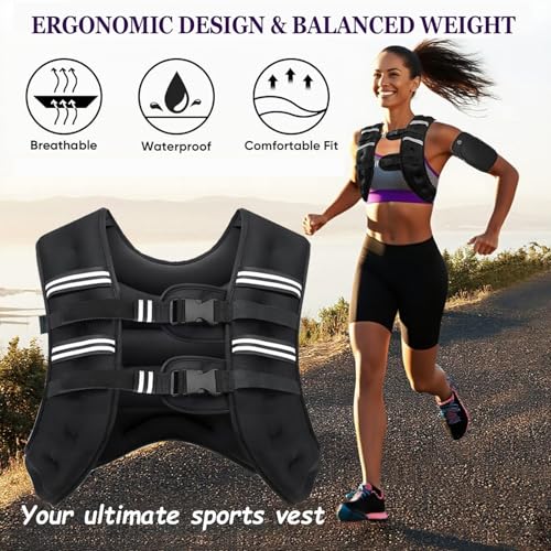 Weighted Vest for Women and Men, 8/12/16/20lb Weight Vest with Reflective Stripe for Workout, Strength Training, Running, Fitness, Muscle Building, Weight Loss, Weightlifting - size: 12lb