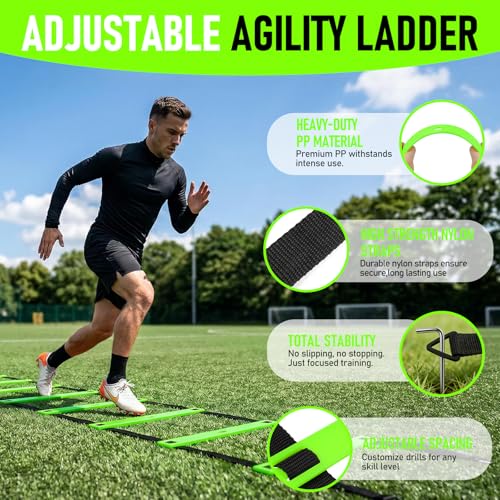 Agility Ladder,Soccer Training Equipment Set,20ft Speed Ladder,4 Agility Hurdles,Football Basketball Training Equipment,Football Accessories for Kids Youth Adults | Footwork, Speed & Agility Training
