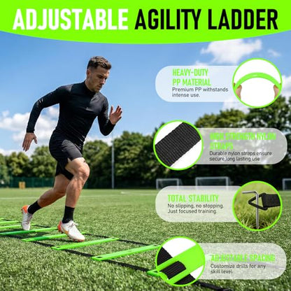 Agility Ladder,Soccer Training Equipment Set,20ft Speed Ladder,4 Agility Hurdles,Football Basketball Training Equipment,Football Accessories for Kids Youth Adults | Footwork, Speed & Agility Training
