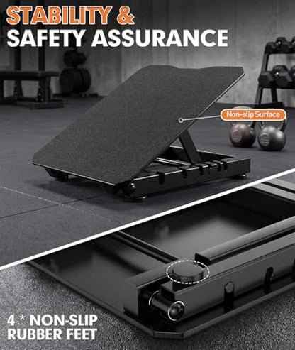 Steel Slant Board for Calf Stretching, 600lbs Capacity Incline Board with Full-Surface High-Grip Tape, 5-Level Adjustable Squat Wedge for Plantar Fasciitis, Home Gym & Physical Therapy